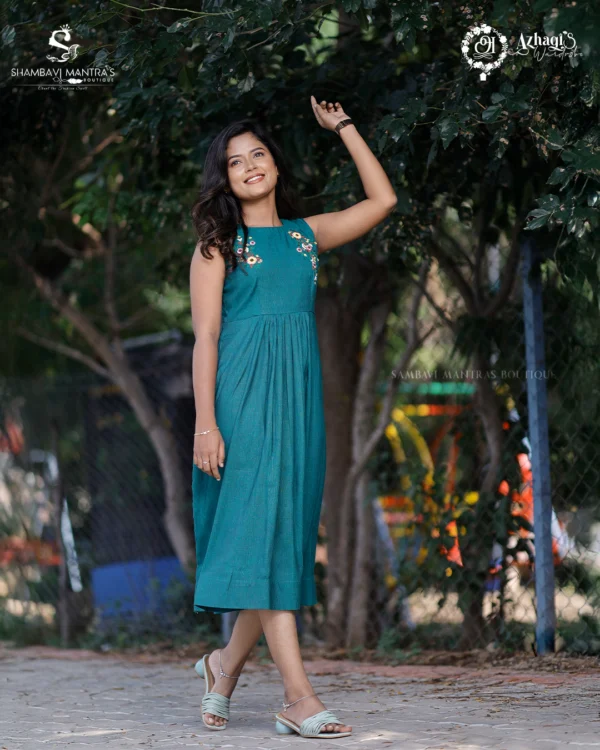 Azhagi's Wardrobe Green Designer Frock