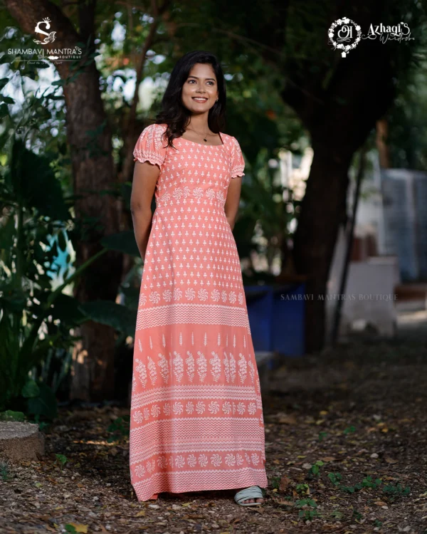 Azhagi’s Wardrobe Orange Full Maxi Kurti