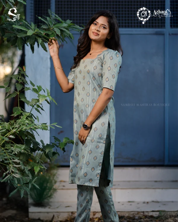 Azhagi's Wardrobe Sage Blue Chudi